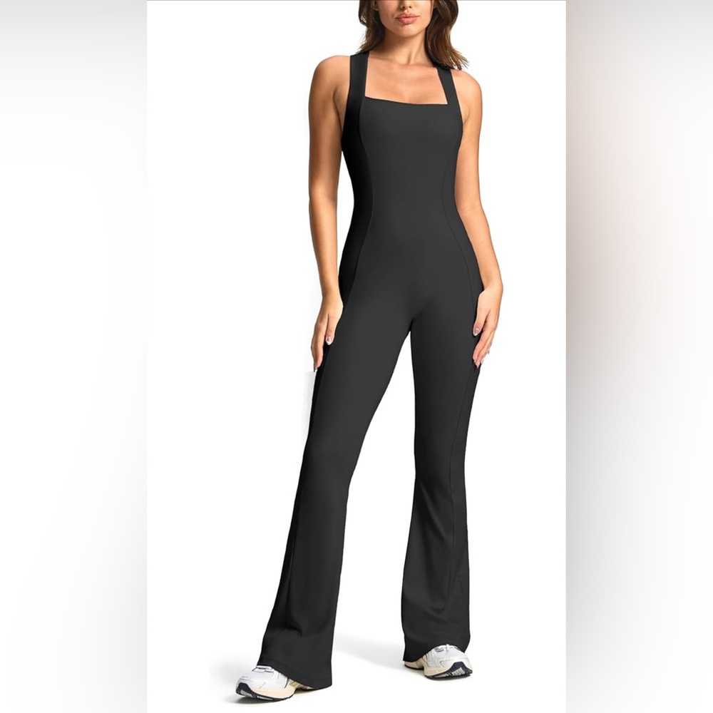 NEW! Vilanva Flare Dressy/Active One Piece Black Jumpsuit with Square Neckline